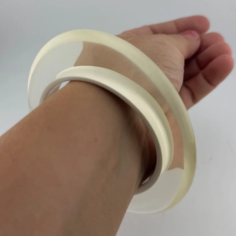 Large Chunky Cream Bangle Bracelet Clear Layered Resin Mod Style